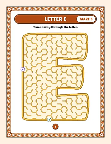 Letter E maze printable: a easy alphabet maze inside a bubble letter E