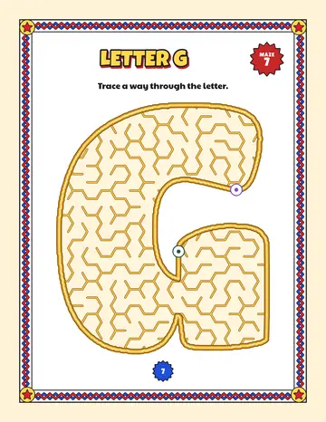Letter G maze printable: a easy alphabet maze inside a bubble letter G