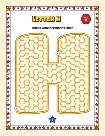 Letter H maze printable: a easy alphabet maze inside a bubble letter H