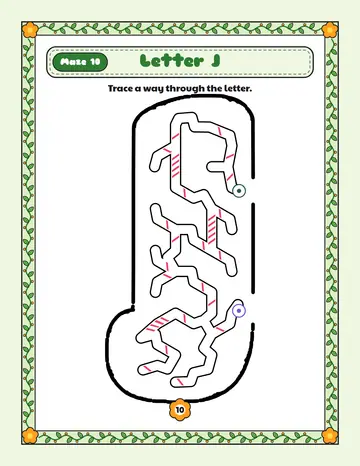 Letter J maze printable: a very easy alphabet maze inside a bubble letter J