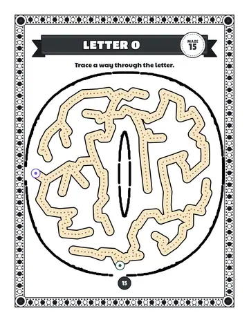 Letter O maze printable: a very easy alphabet maze inside a bubble letter O