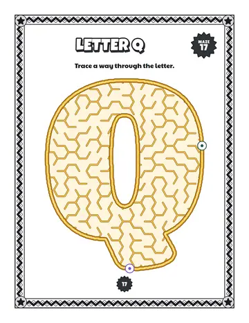 Letter Q maze printable: a easy alphabet maze inside a bubble letter Q