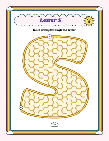 Letter S maze printable: a easy alphabet maze inside a bubble letter S