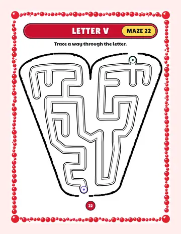 Letter V maze printable: a very easy alphabet maze inside a bubble letter V