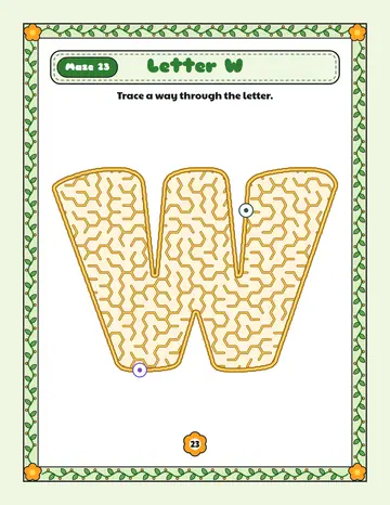 Letter W maze printable: a easy alphabet maze inside a bubble letter W