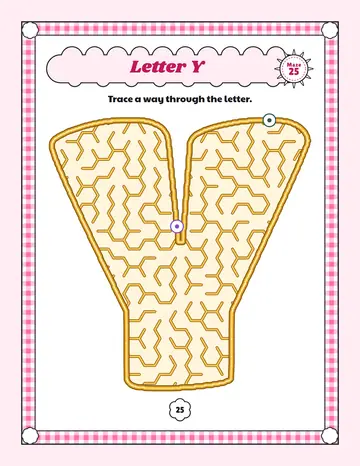 Letter Y maze printable: a easy alphabet maze inside a bubble letter Y