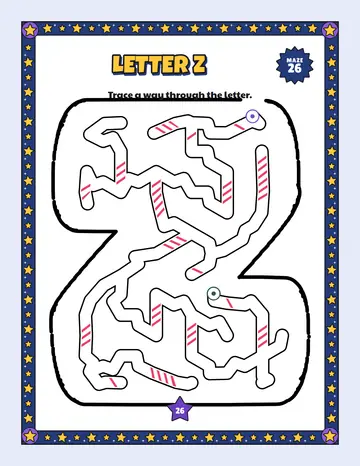 Letter Z maze printable: a very easy alphabet maze inside a bubble letter Z