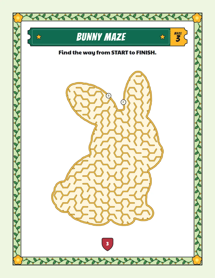 Bunny maze printable: a gentle animal maze inside a bunny shape
