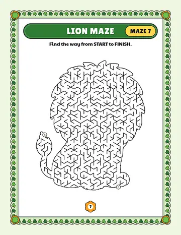 Lion maze printable: a hard animal maze inside a lion shape