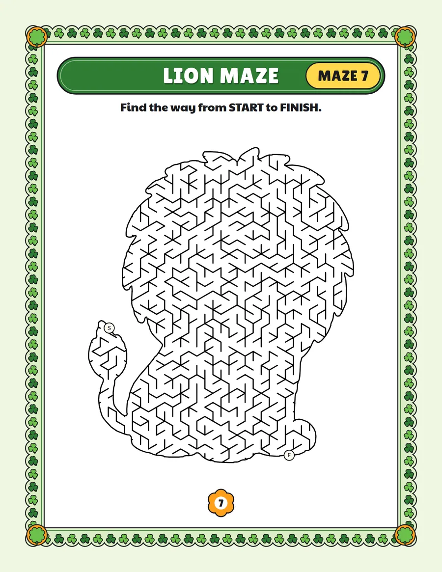 Lion maze printable: a hard animal maze inside a lion shape