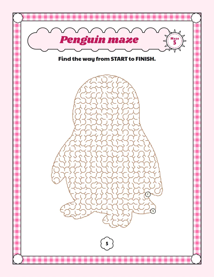 Penguin maze printable: a medium animal maze inside a penguin shape