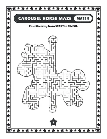 Carousel horse maze printable: a hard birthday maze inside a carousel horse shape