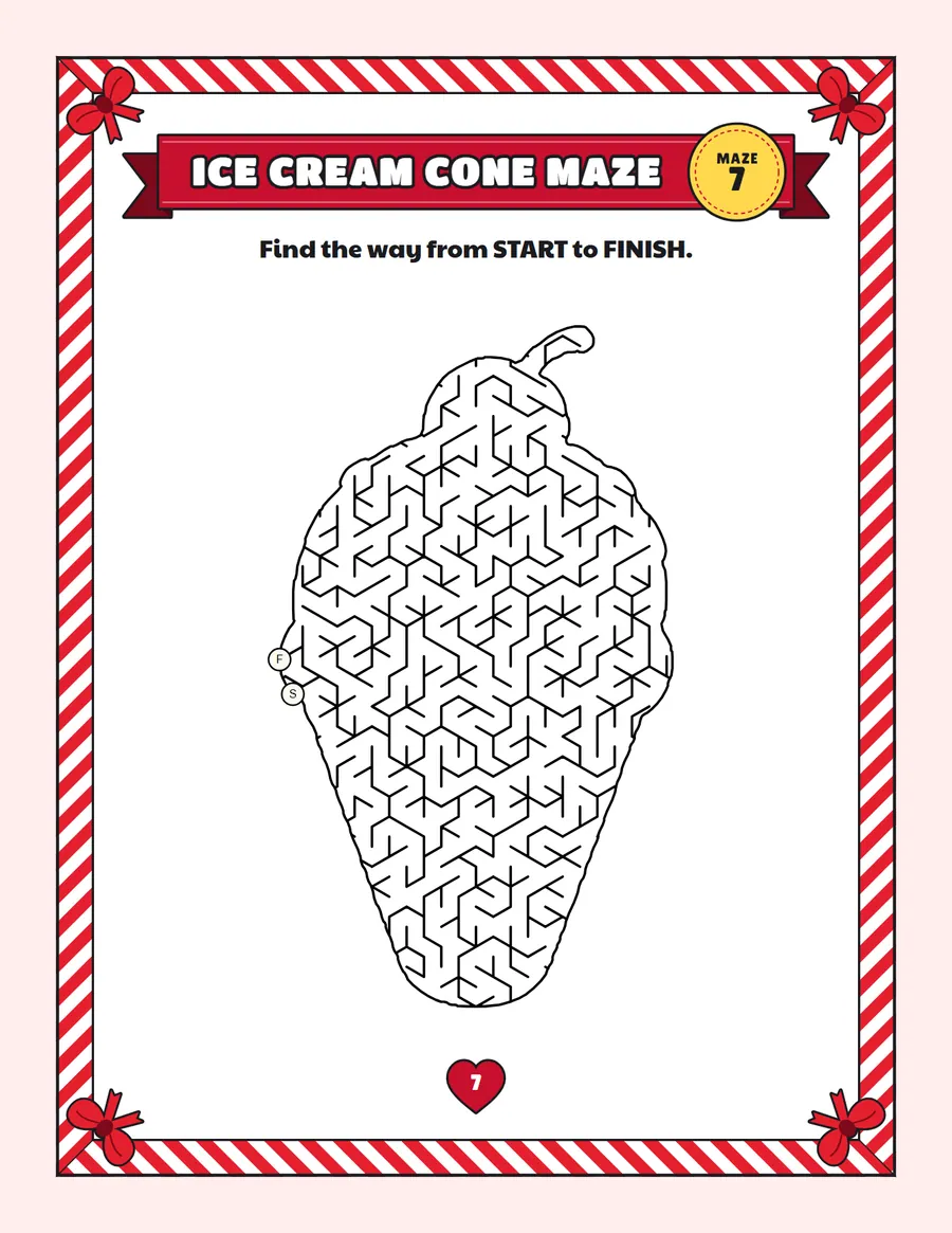 Ice cream cone maze printable: a hard birthday maze inside an ice cream cone shape