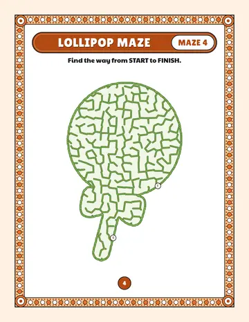 Lollipop maze printable: a gentle birthday maze inside a lollipop shape