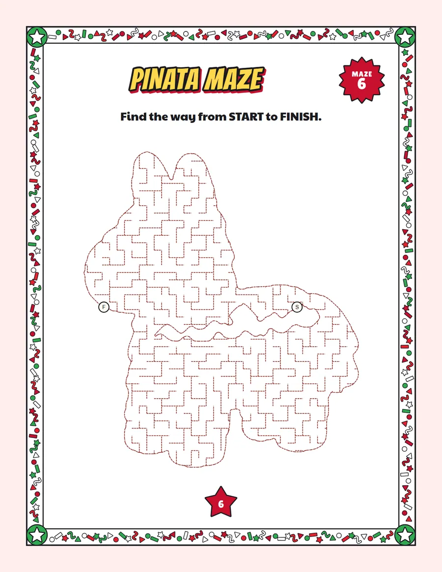 Pinata maze printable: a gentle birthday maze inside a pinata shape