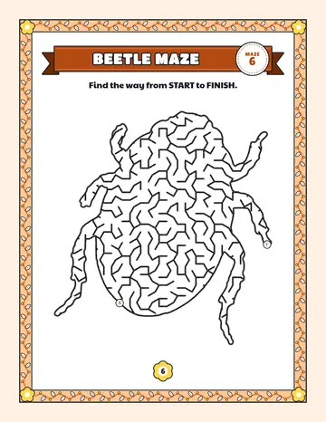 Beetle maze printable: a medium bug maze inside a beetle shape