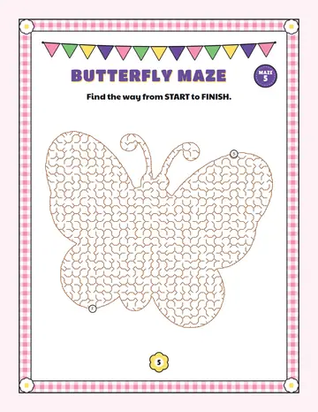 Butterfly maze printable: a medium bug maze inside a butterfly shape