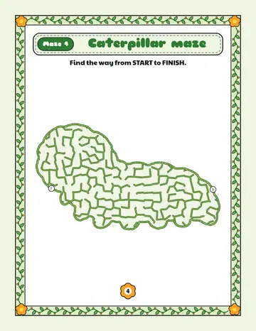 Caterpillar maze printable: a gentle bug maze inside a caterpillar shape