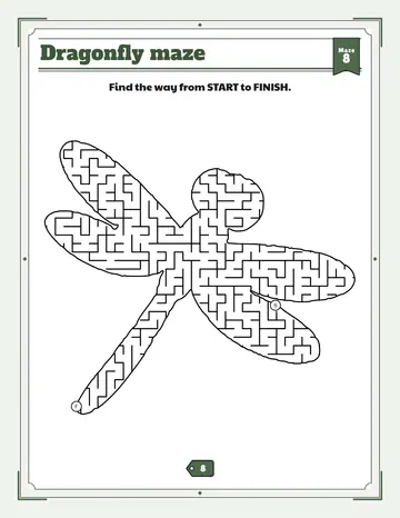 Dragonfly maze printable: a hard bug maze inside a dragonfly shape