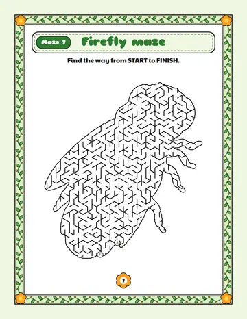 Firefly maze printable: a hard bug maze inside a firefly shape