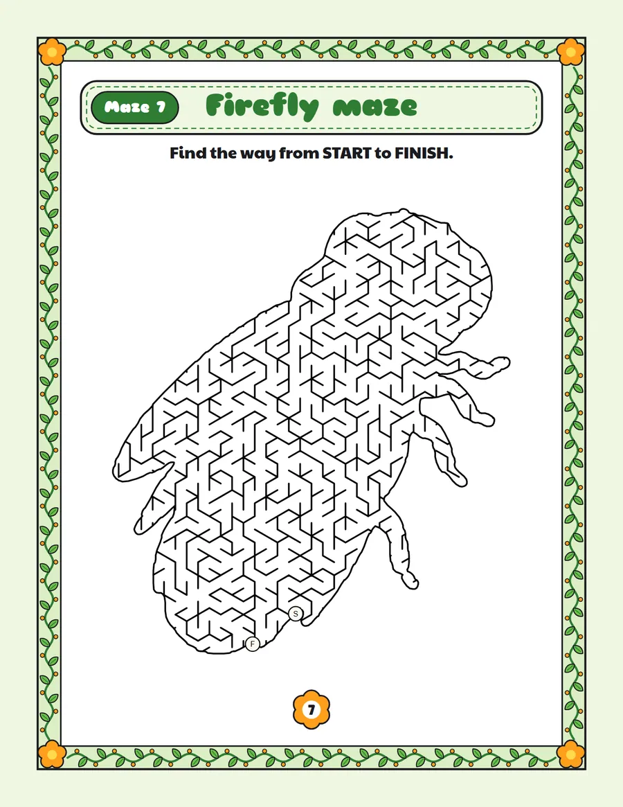 Firefly maze printable: a hard bug maze inside a firefly shape