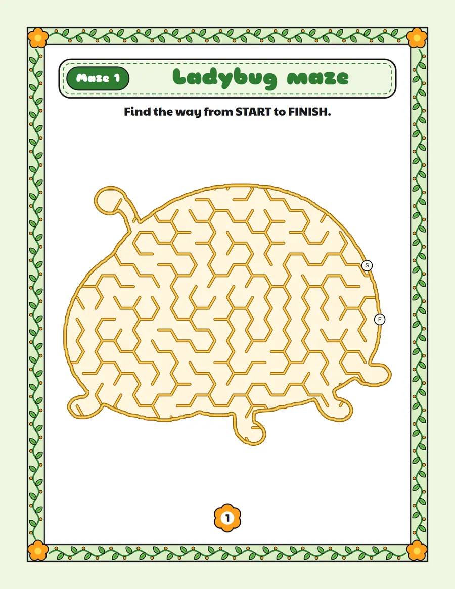 Ladybug maze printable: an easy bug maze inside a ladybug shape