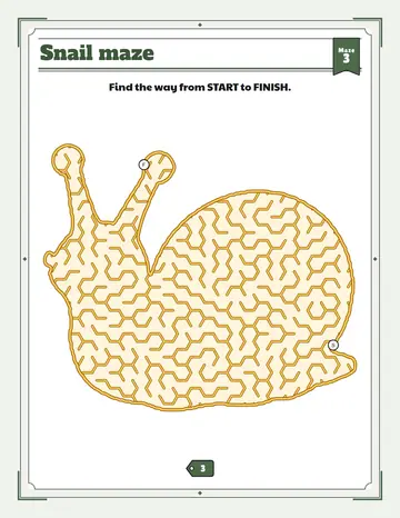 Snail maze printable: a gentle bug maze inside a snail shape