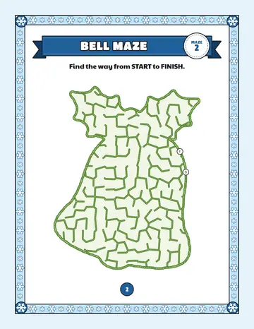 Bell maze printable: a easy Christmas maze inside a bell shape
