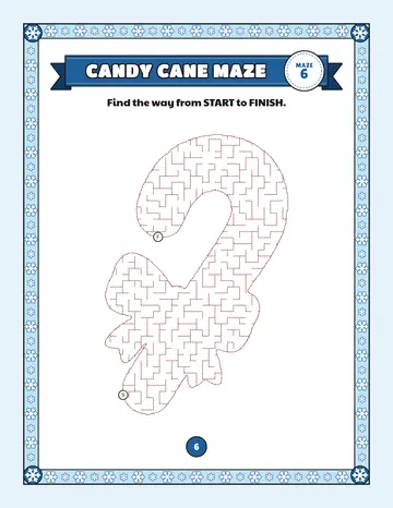 Candy cane maze printable: a medium Christmas maze inside a candy cane shape