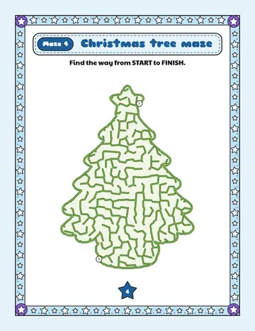 Christmas tree maze printable: a gentle Christmas maze inside a christmas tree shape