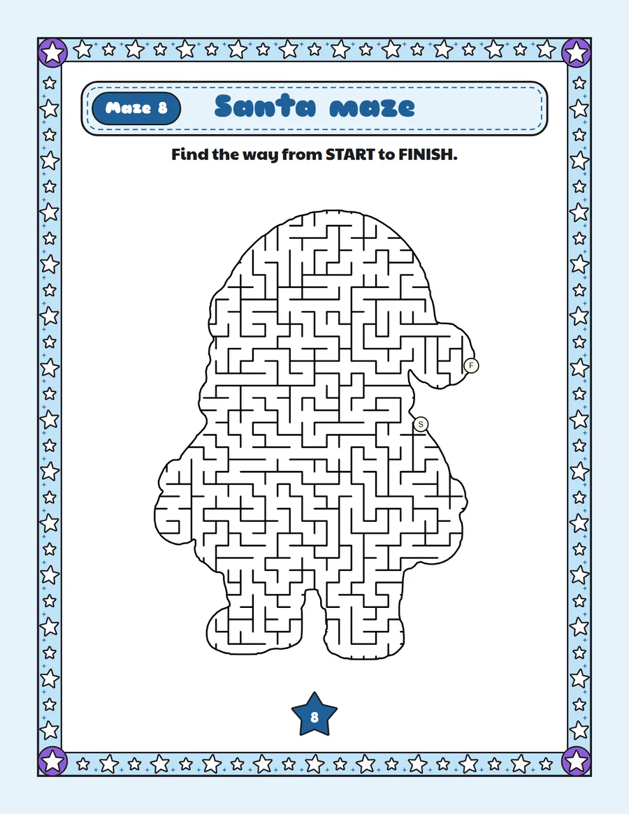 Santa maze printable: a hard Christmas maze inside a santa shape