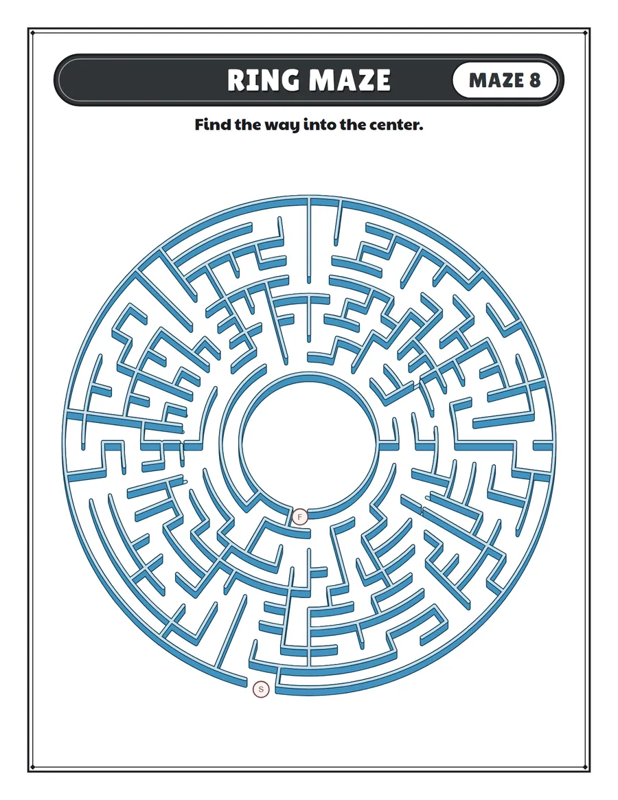 3D rings circle maze printable: a hard circle maze for ages 8 to 12