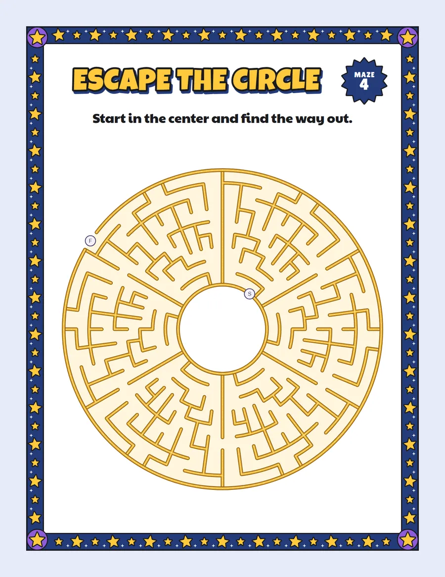 Honey flower circle maze printable: a gentle circle maze for ages 5 to 7