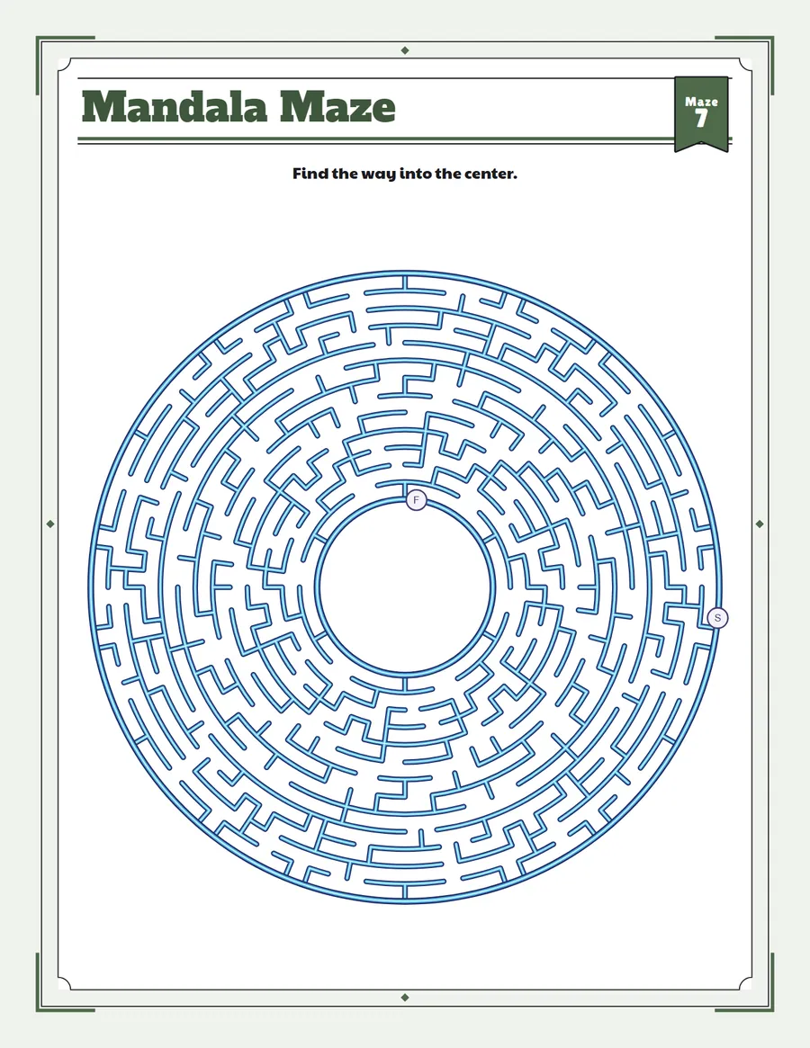 Spiral galaxy mandala maze printable: a hard circle maze for ages 8 to 12