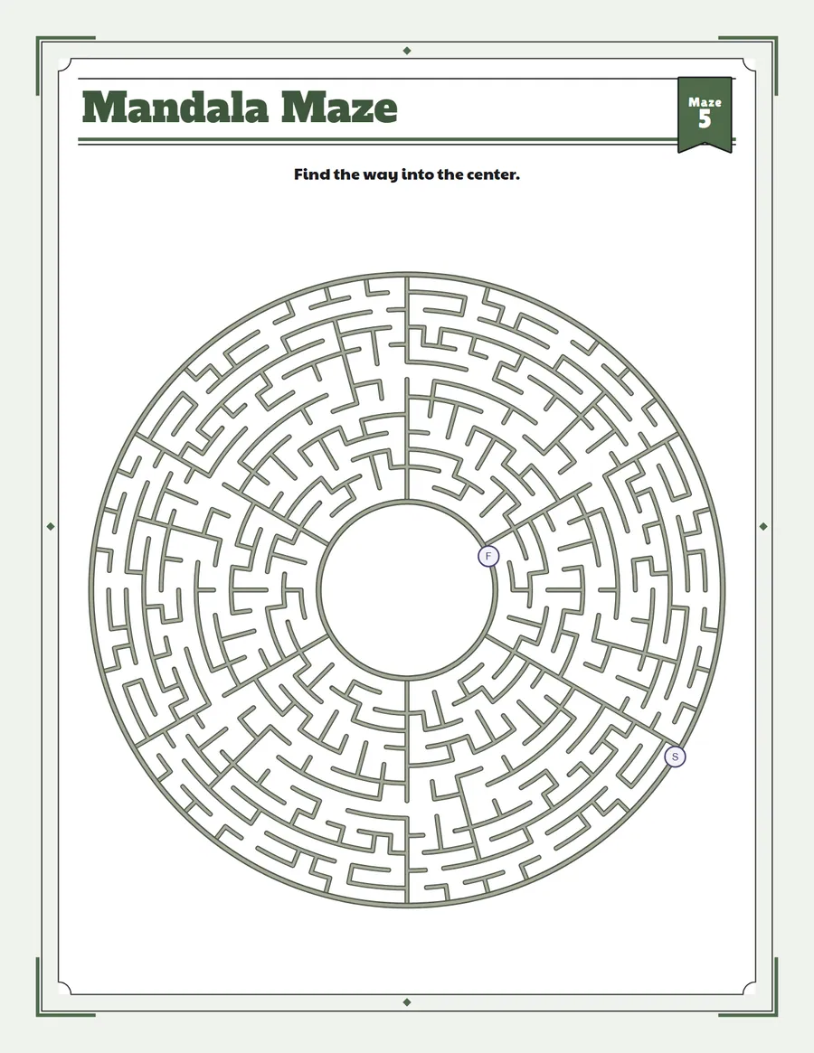 Stone petals mandala maze printable: a medium circle maze for ages 6 to 8