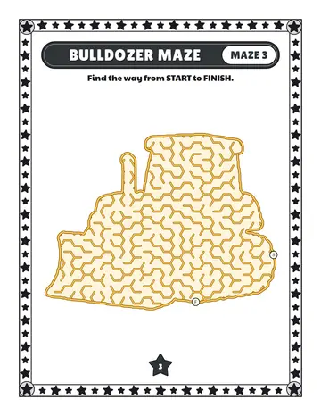 Bulldozer maze printable: a gentle construction truck maze inside a bulldozer shape