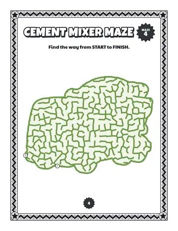 Cement mixer maze printable: a gentle construction truck maze inside a cement mixer shape