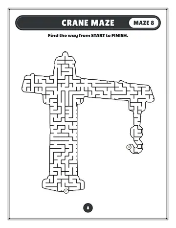 Crane maze printable: a hard construction truck maze inside a crane shape