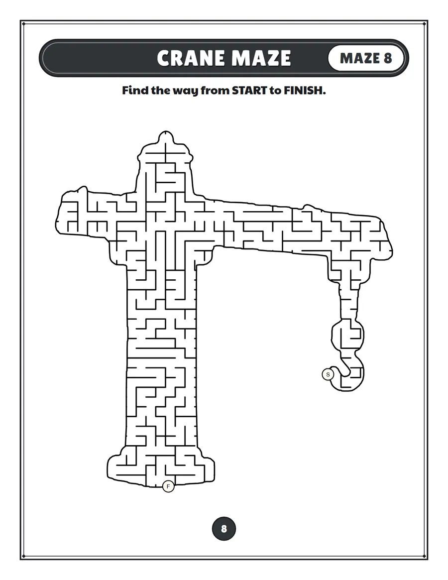 Crane maze printable: a hard construction truck maze inside a crane shape