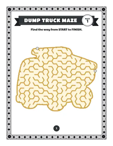Dump truck maze printable: an easy construction truck maze inside a dump truck shape