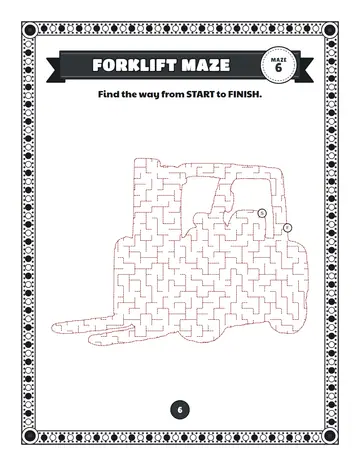 Forklift maze printable: a medium construction truck maze inside a forklift shape