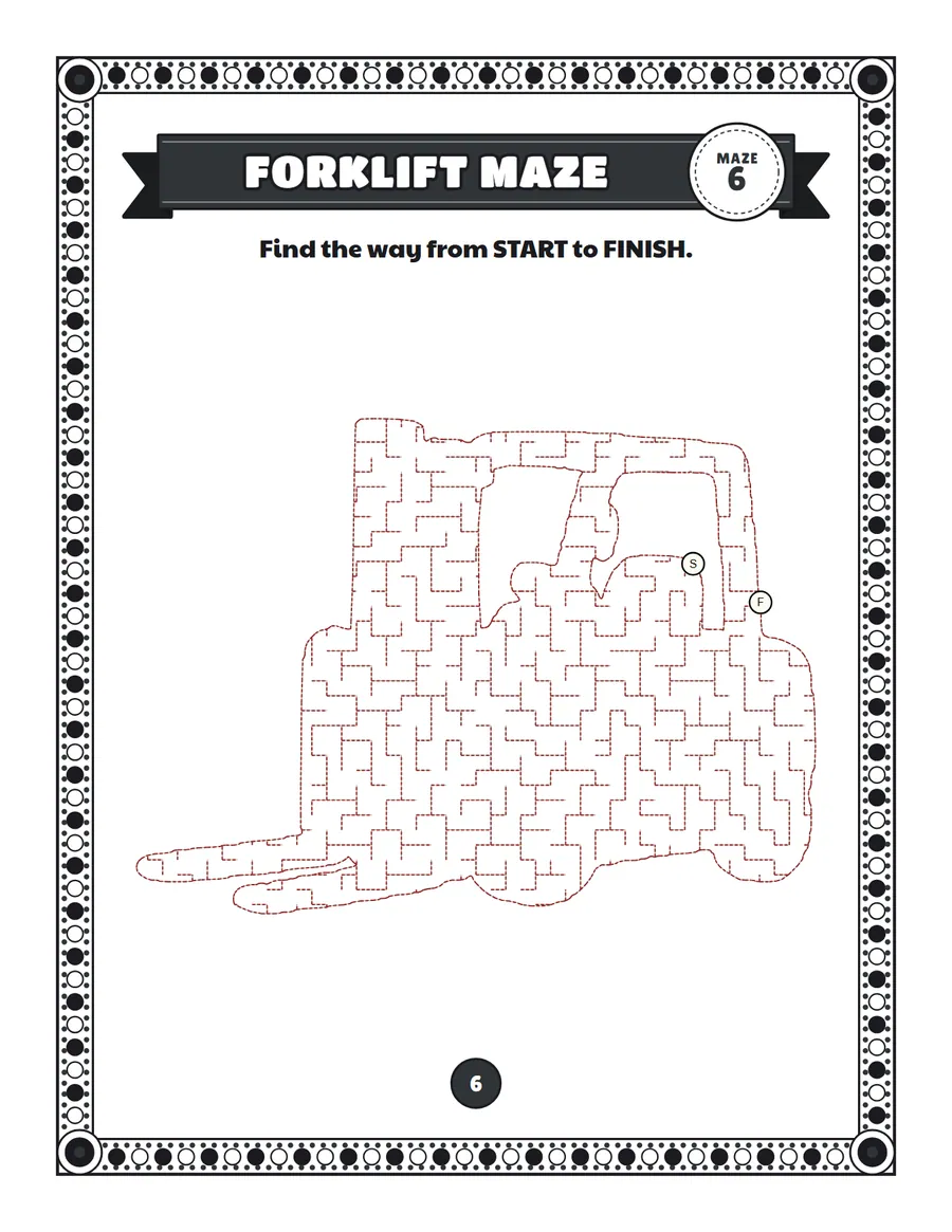Forklift maze printable: a medium construction truck maze inside a forklift shape