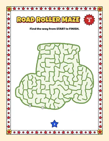 Road roller maze printable: an easy construction truck maze inside a road roller shape