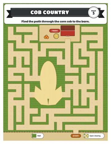 Cob Country corn maze printable: a medium corn maze for ages 6 to 8