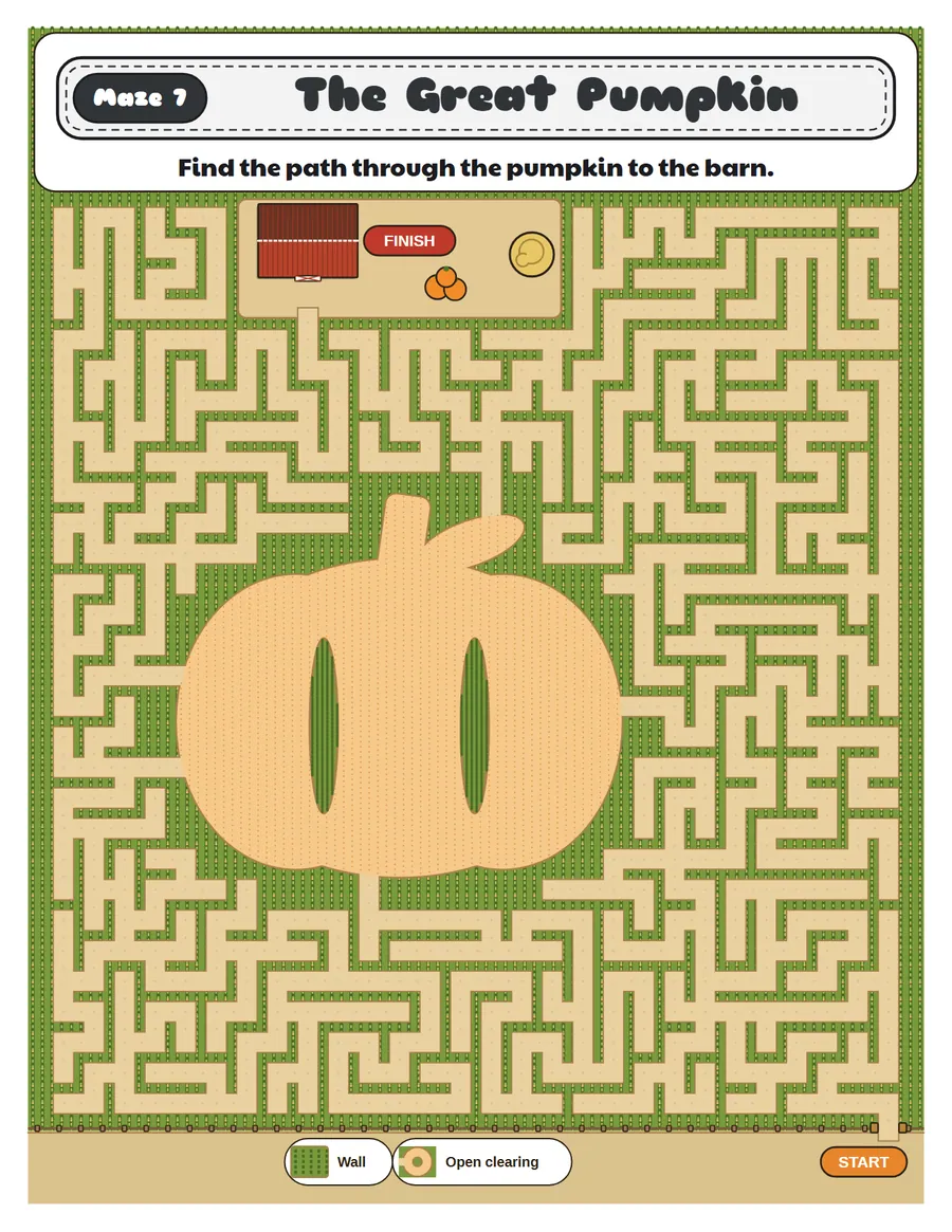 Great pumpkin corn maze printable: a hard corn maze for ages 8 to 12