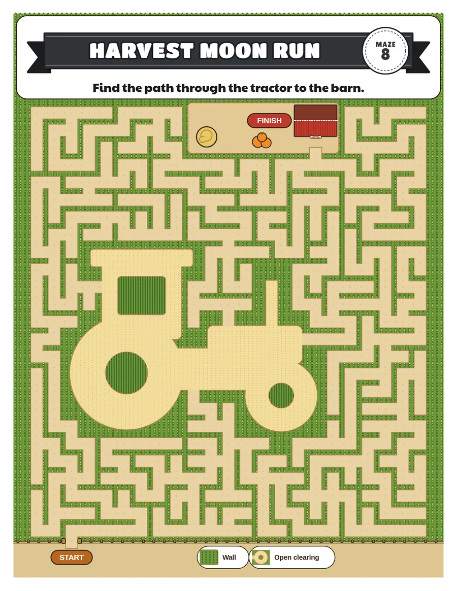 Harvest moon corn maze printable: a hard corn maze for ages 8 to 12