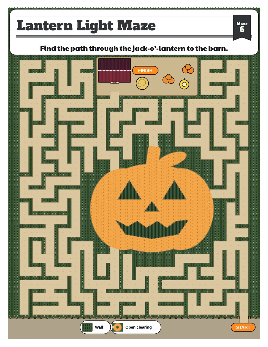 Lantern light corn maze printable: a medium corn maze for ages 6 to 8