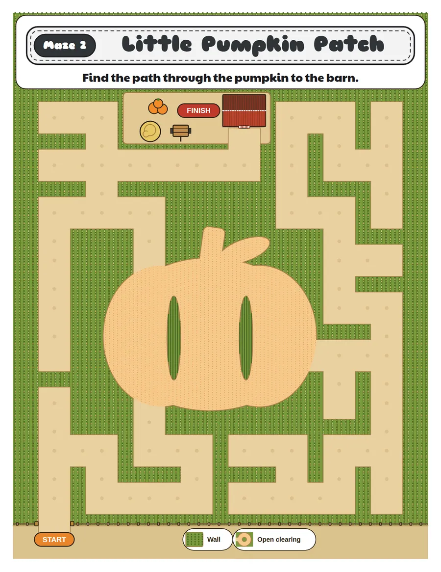 Little pumpkin patch maze printable: an easy corn maze for ages 4 to 6