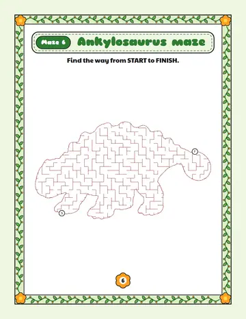 Ankylosaurus maze printable: a medium dinosaur maze inside a ankylosaurus shape