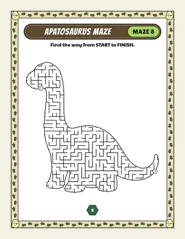 Apatosaurus maze printable: a hard dinosaur maze inside a apatosaurus shape